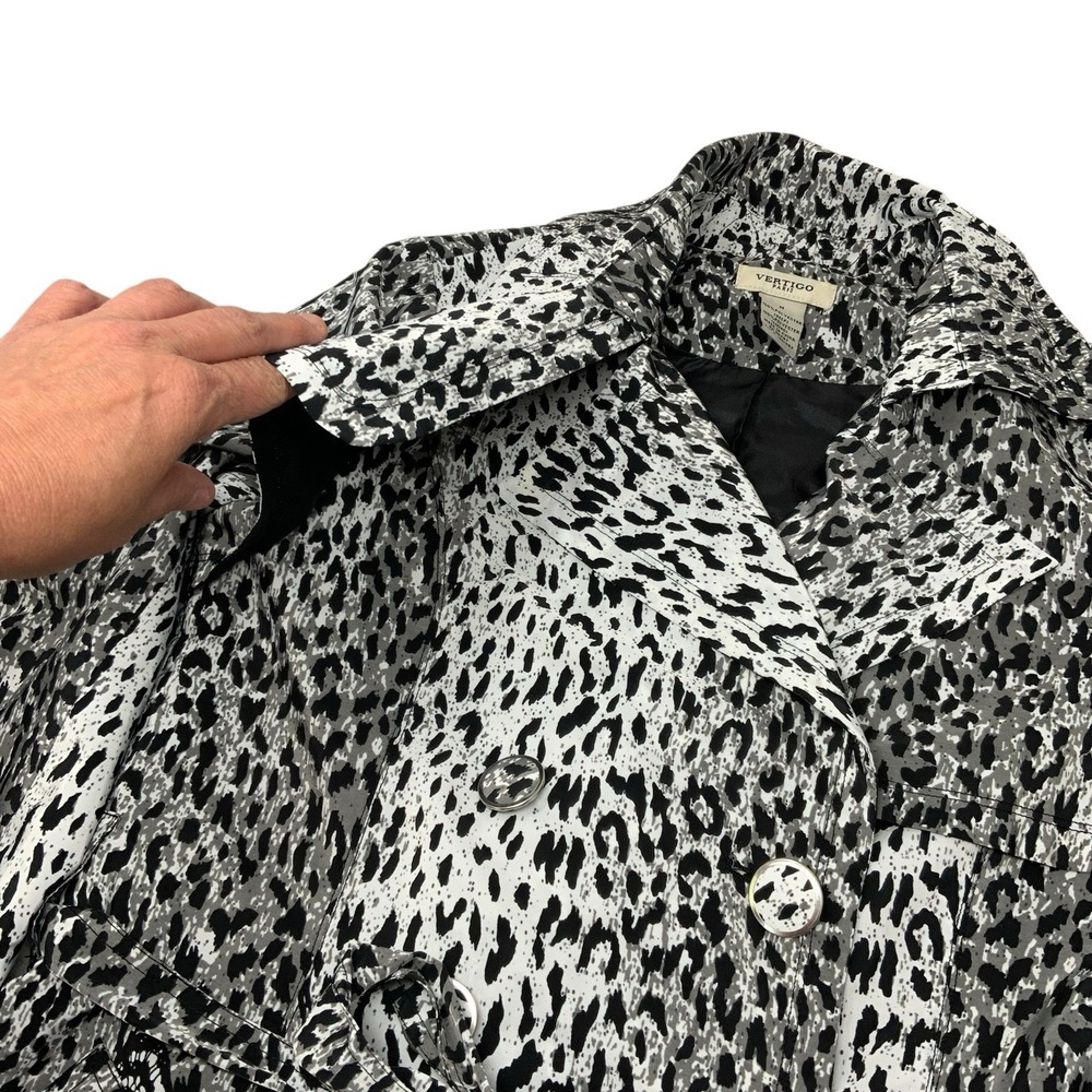 Vertigo Paris Womens Med Leopard Print Belted Button Coat Jacket Art Deco Trendy - Picture 8 of 16